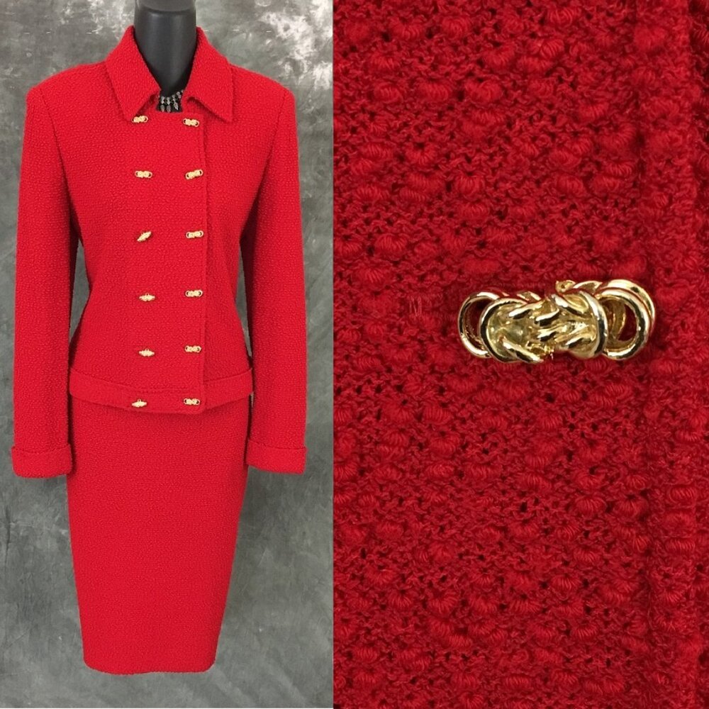 BEAUTIFUL St John collection knit red jacket skirt suit size 4 6 - Picture 2 of 9